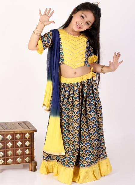 Blue And Yellow Colour KID1 Neveli Fancy Festive Wear Girls Lehenga Choli Collection K22EG19BLYE